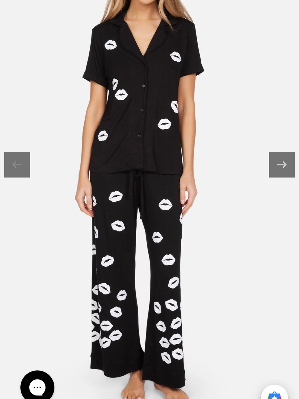Lauren Moshi Waverly scattered lips Black and White Top and bottom pj set